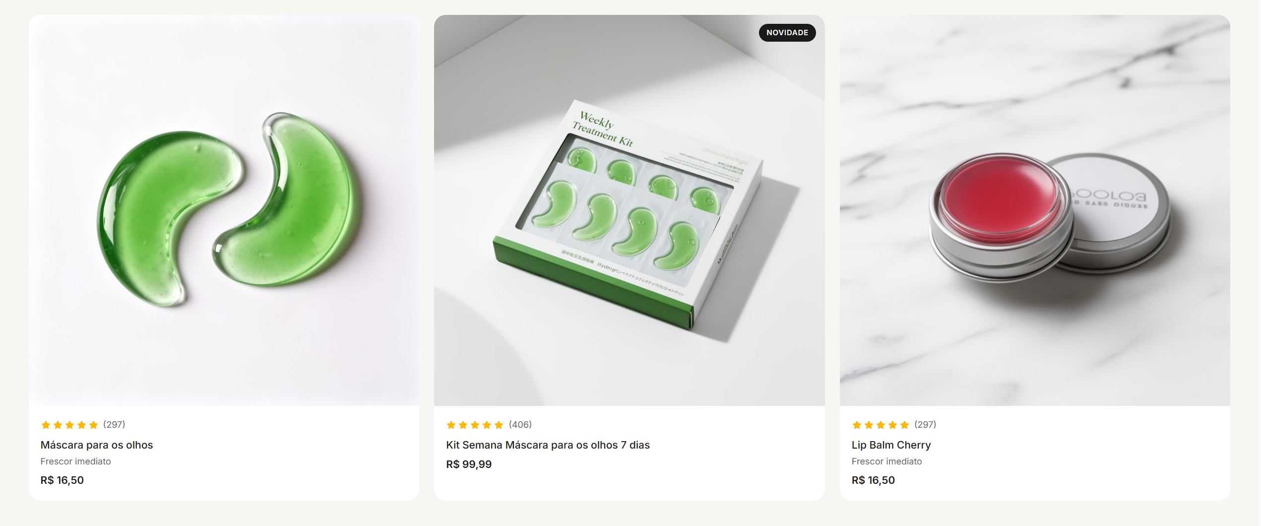 Vitrine de produtos da Rosto Brasil no site.